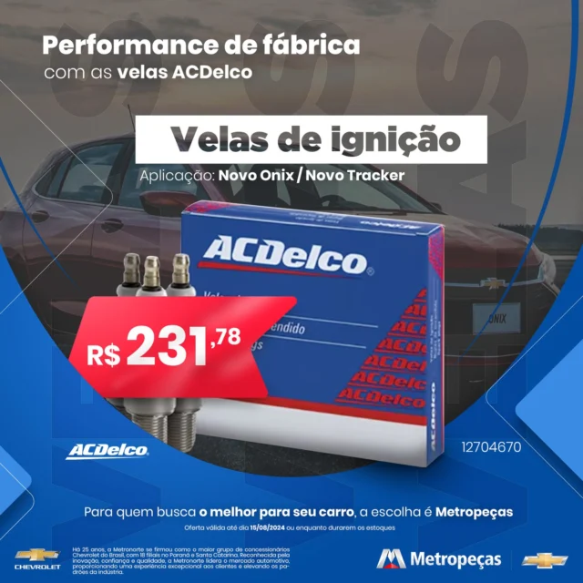 Sua busca por vela de ignição para Onix e Tracker termina aqui! 🔥

Encontramos a vela de ignição perfeita para o seu Chevrolet Onix ou Tracker 2020-2023. 🚗

Características:

Compatível com Onix e Tracker 2020-2023
Garantia de 3 meses
Alta qualidade e durabilidade
Preço imperdível: R$ 77,26! (cada unidade) R$ 231,78 três unidades 🤑

Garanta já a sua! 🛒

Acesse o site da Metropeças e aproveite: https://www.metropecaspr.com.br/01-vela-de-ignicao-novo-onix-novo-tracker-p1914391

#metropecaspr #veladeignicao #onix #tracker #chevrolet #pecasautomotivas #promocao #oferta #imperdivel

Promoção válida até 15/08/2024.

Dica: Troque as velas de ignição do seu carro regularmente para garantir um bom desempenho e economia de combustível. 😉